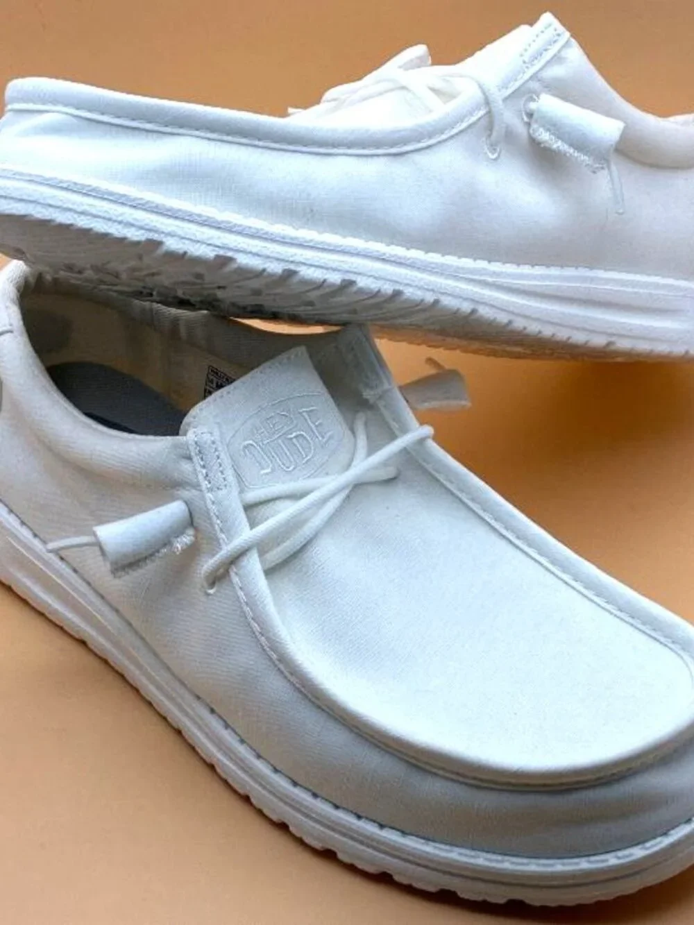 HEY DUDE WALLY SLUB MENS WHITE CANVAS COMFORT SHOES SIZE 9